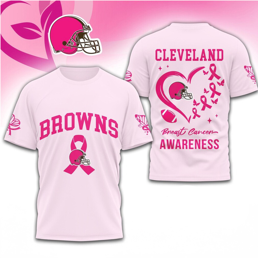 Cleveland Browns Breast Cancer Awareness Pink Ribbon T-Shirt Browns Merch Cancer Survivor Gifts