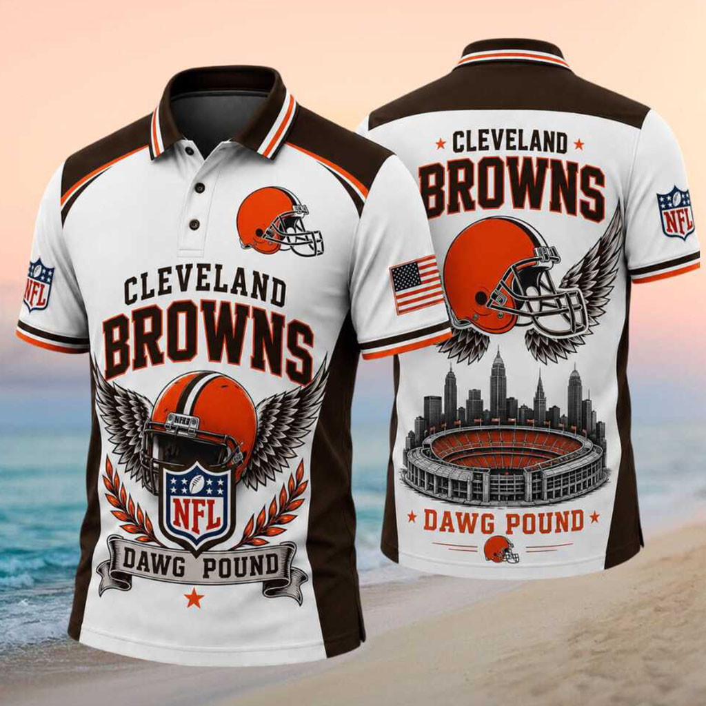 Cleveland Browns Merch Dawg Pound Stadium Skyline Polo Shirt Cleveland Browns Fans Gifts