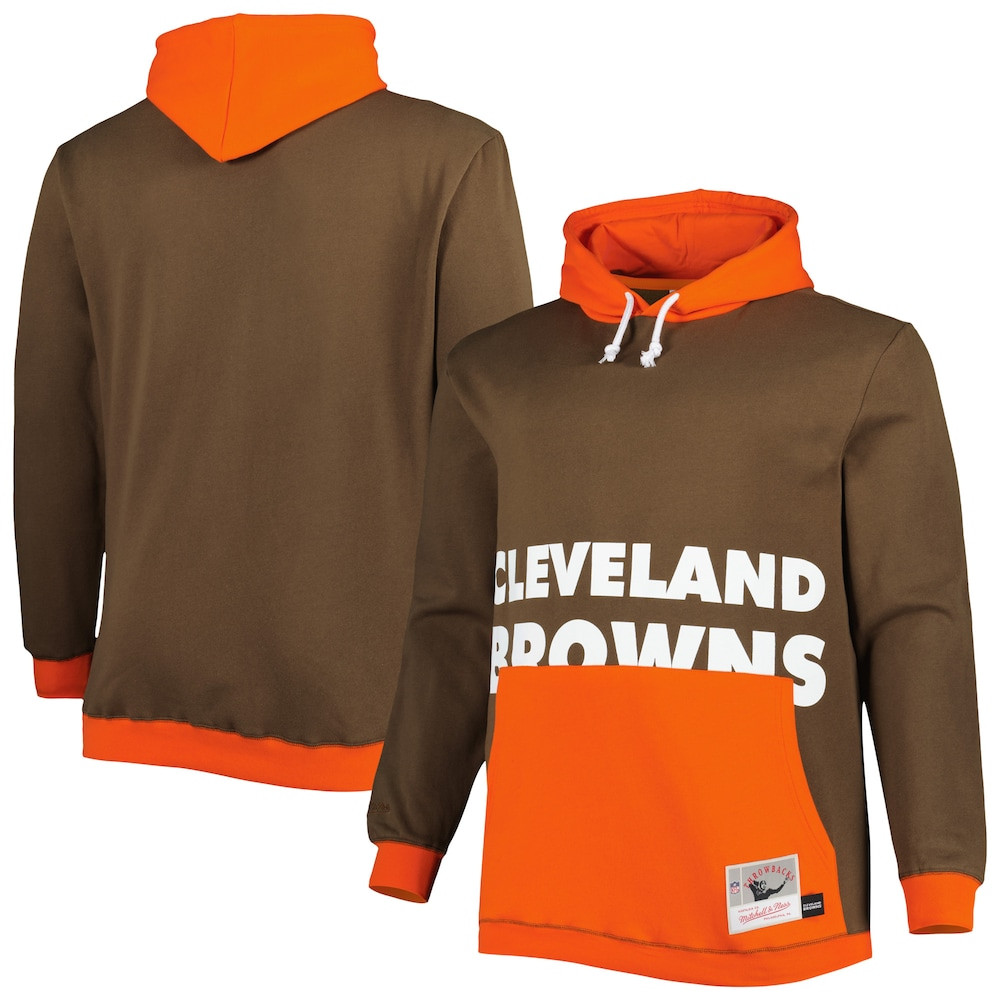 Cleveland Browns Merch - Men's Big Face Pullover Hoodie, Big & Tall, Orange Brown - Mitchell & Ness - Football Gifts For Him
