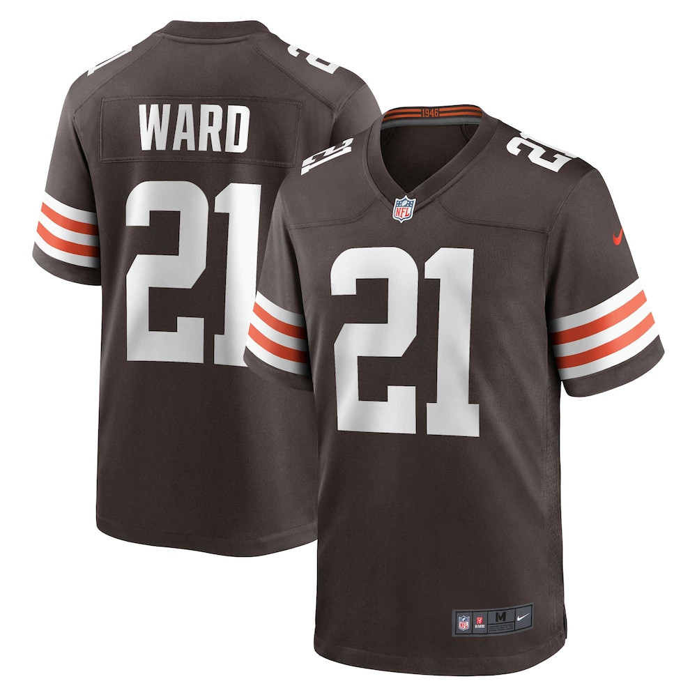 Cleveland Browns Merch - Men's Denzel Ward Game Jersey, Brown - Gift For Man Who Loves Football