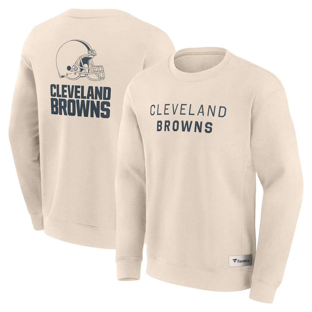 Cleveland Browns Merch - Men's Fanatics Cream Elements Future Ground Lettering Pullover Sweatshirt - Best Gift For A Football Lover
