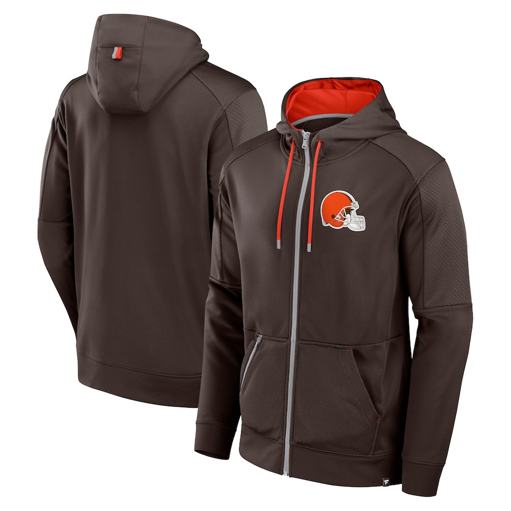 Cleveland Browns Merch - Men's Fanatics Defender Full-Zip Hoodie, Brown - Best Football Gifts For Christmas