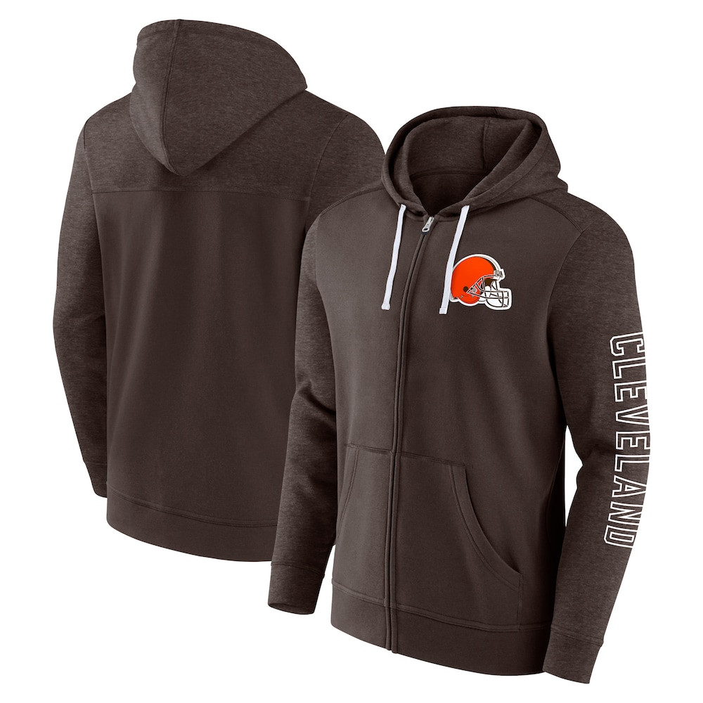 Cleveland Browns Merch - Men's Fanatics Offensive Lineup Hoodie Full-Zip Hoodie, Brown - Football Present Ideas