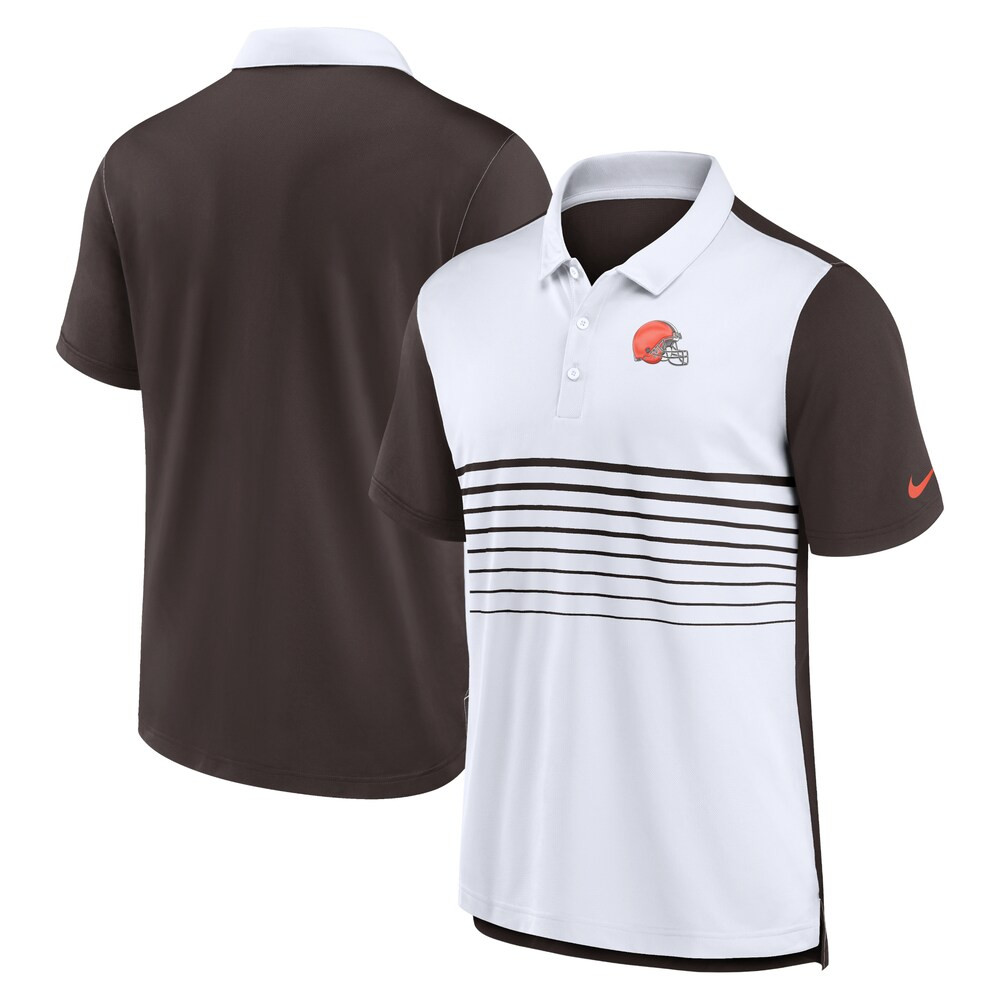 Cleveland Browns Merch - Men's Fashion Performance Polo, White Brown - American Football Gift Ideas
