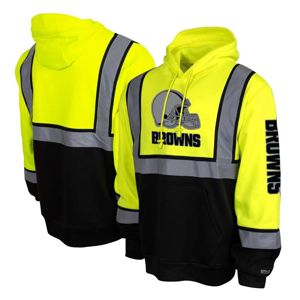 Cleveland Browns Merch - Men's High-Visibility Safety Hooded Sweatshirt, Yellow - Birthday Present For Football Fan