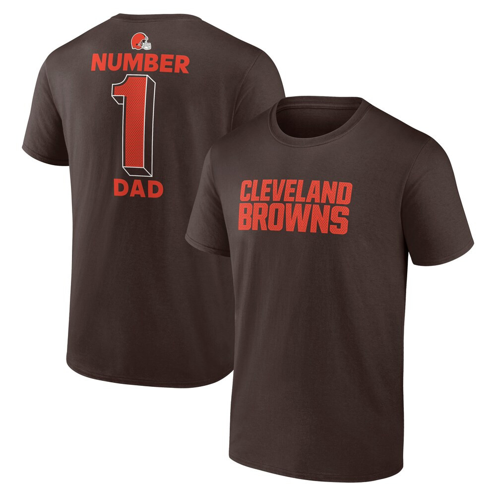 Cleveland Browns Merch - Men's Logo Athletic #1 Dad Jersey T-Shirt, Brown - American Football Gifts