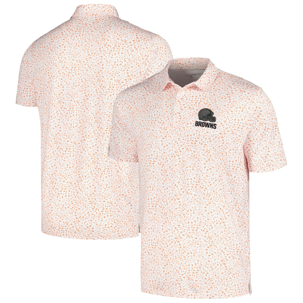 Cleveland Browns Merch - Men's Motion Polo, White Orange - Antigua - Football Fan Gear