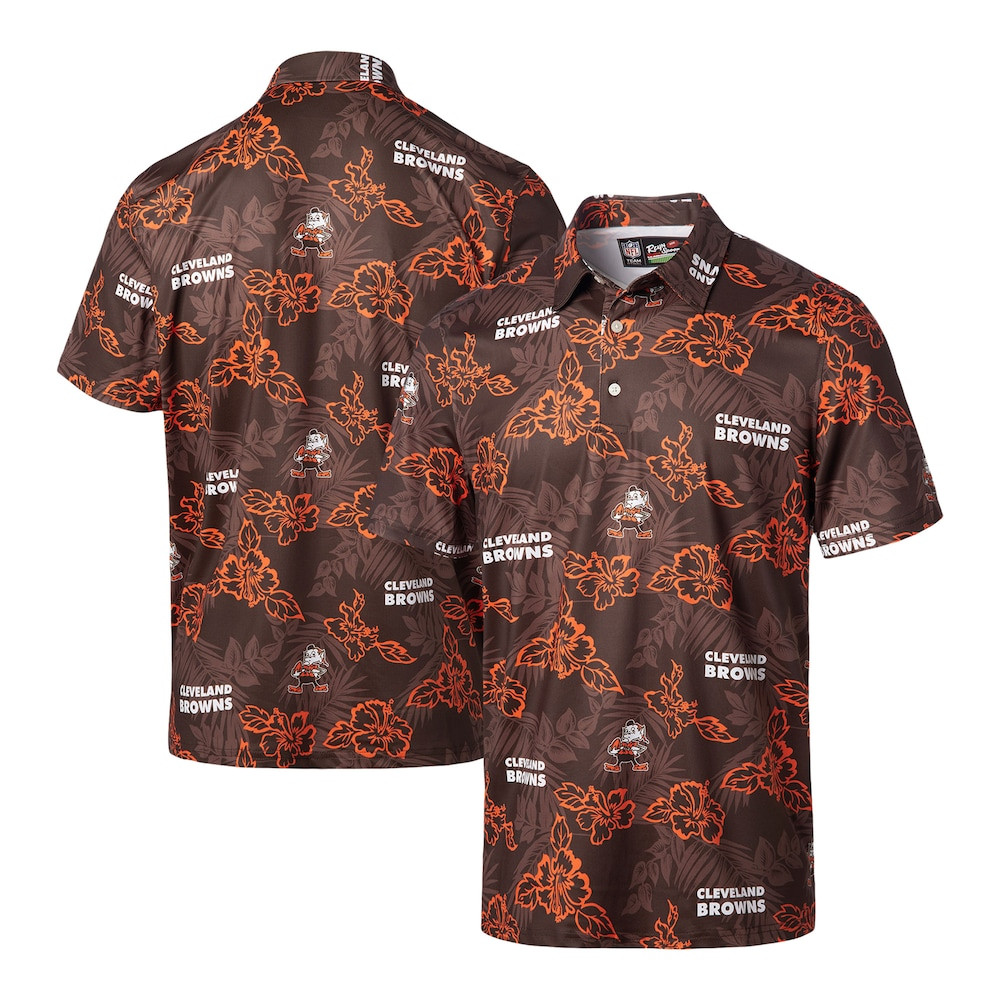 Cleveland Browns Merch - Men's Reyn Spooner Throwback Pua Performance Polo, Brown - Cool Football Gift Ideas