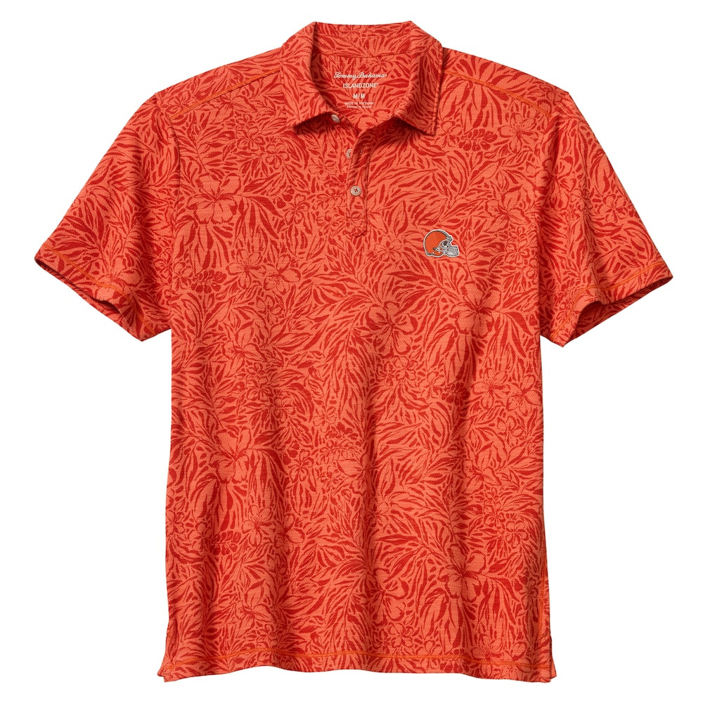 Cleveland Browns Merch - Men's Tommy Bahama IslandZone Wild Hibiscus Polo, Orange - Cool Gifts For Football Fans