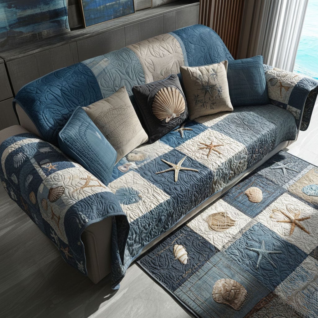 Coastal Quilted Couch Cover Washable Sofa Dog Protector New Home Gift Ideas