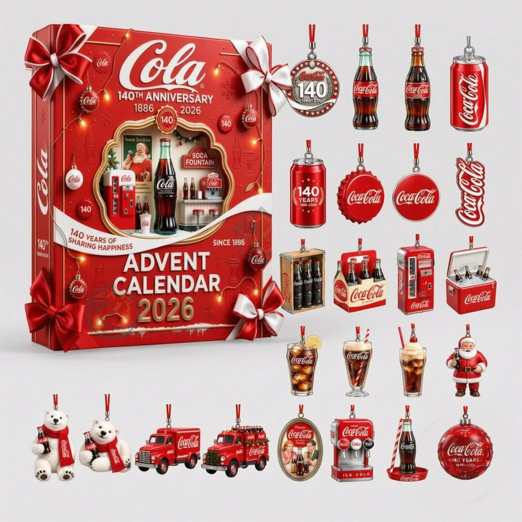 Coca Cola Drinking 140 Years of Sharing Happiness 2026 Advent Calendar Christmas Ornaments