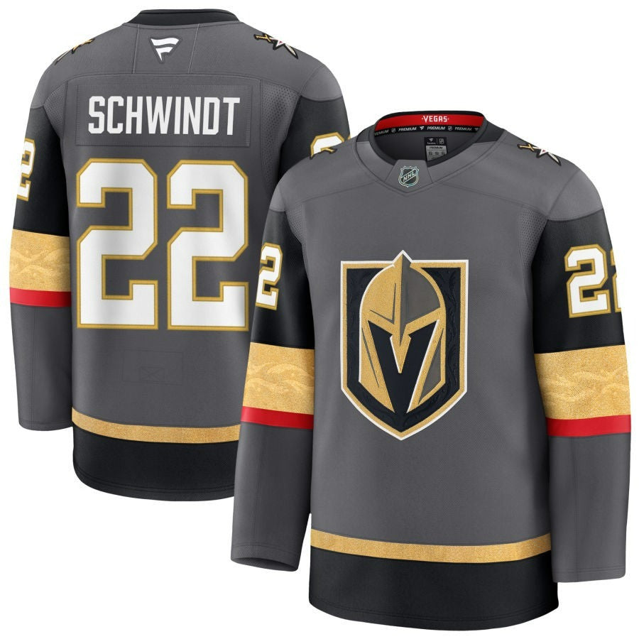 Cole Schwindt Vegas Golden Knights 2025 Alternate Premium Gray Jersey 1 Cole Schwindt Vegas Golden Knights 2025 Alternate Premium Gray Jersey