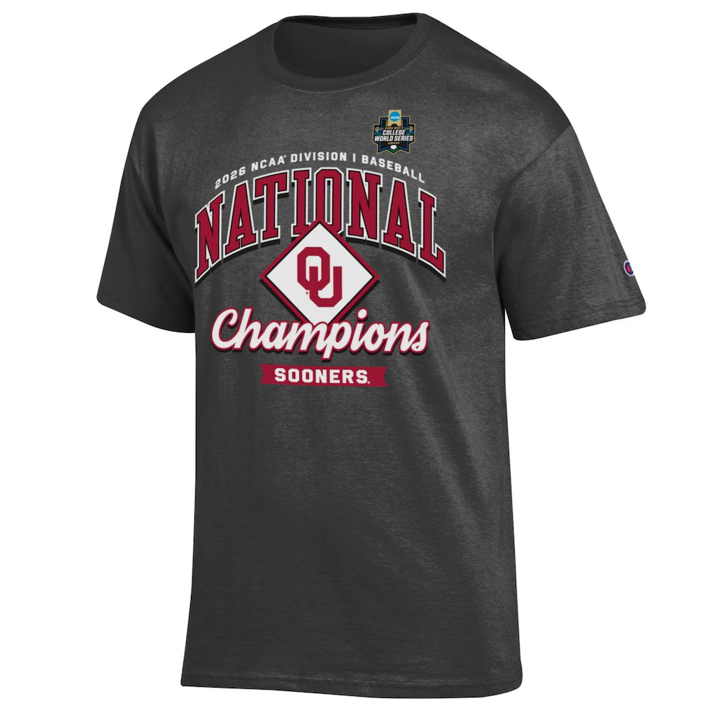 College World Series Merch Sooners 2026 Baseball National Champions Locker Room T-Shirt Gray