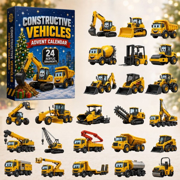 Construction Vehicles Advent Calendar 2026 24-Day Acrylic Ornaments Christmas Countdown Box - Image 2