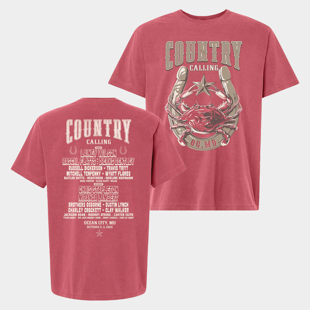 Country Calling Festival Merch Store Crab Horseshoe Lineup Tee Red