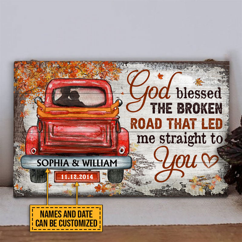 Couple Gift Husband Wife God Blessed The Broken Road Fall Leaves Custom Wood Rectangle Sign, Wedding Gift, Anniversary, Wall Art, Wall Decor - Image 2