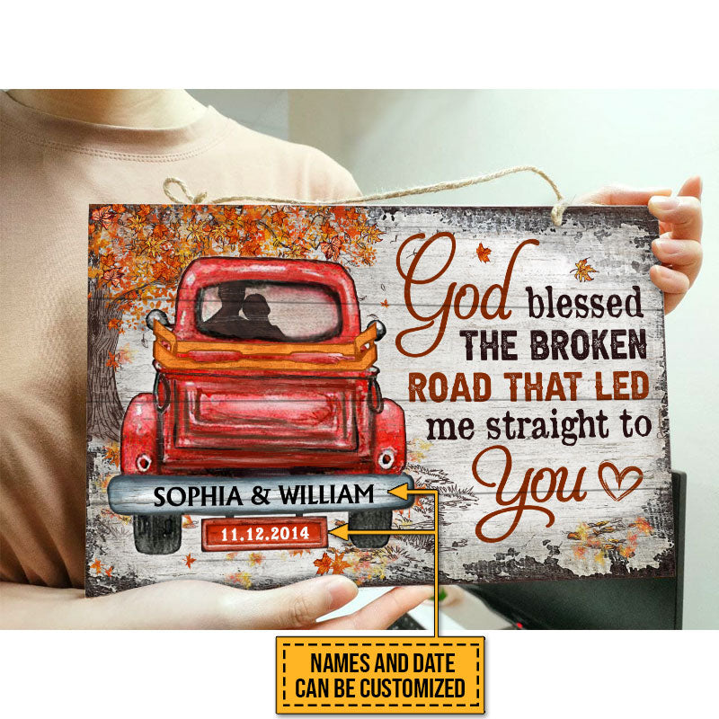 Couple Gift Husband Wife God Blessed The Broken Road Fall Leaves Custom Wood Rectangle Sign, Wedding Gift, Anniversary, Wall Art, Wall Decor - Image 3