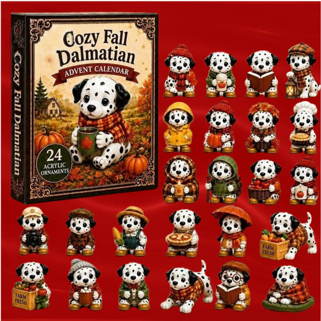 Cozy Fall Dalmatian Advent Calendar 24 Acrylic Christmas Ornaments Gifts For Dog Lovers