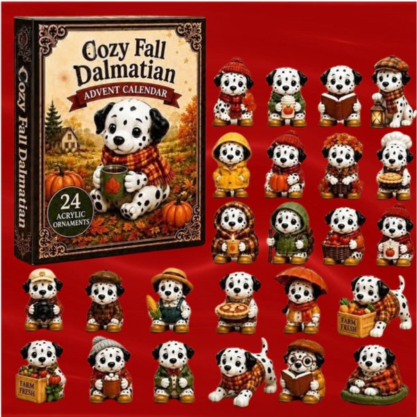 Cozy Fall Dalmatian Advent Calendar 24 Acrylic Christmas Ornaments Gifts For Dog Lovers - Image 2