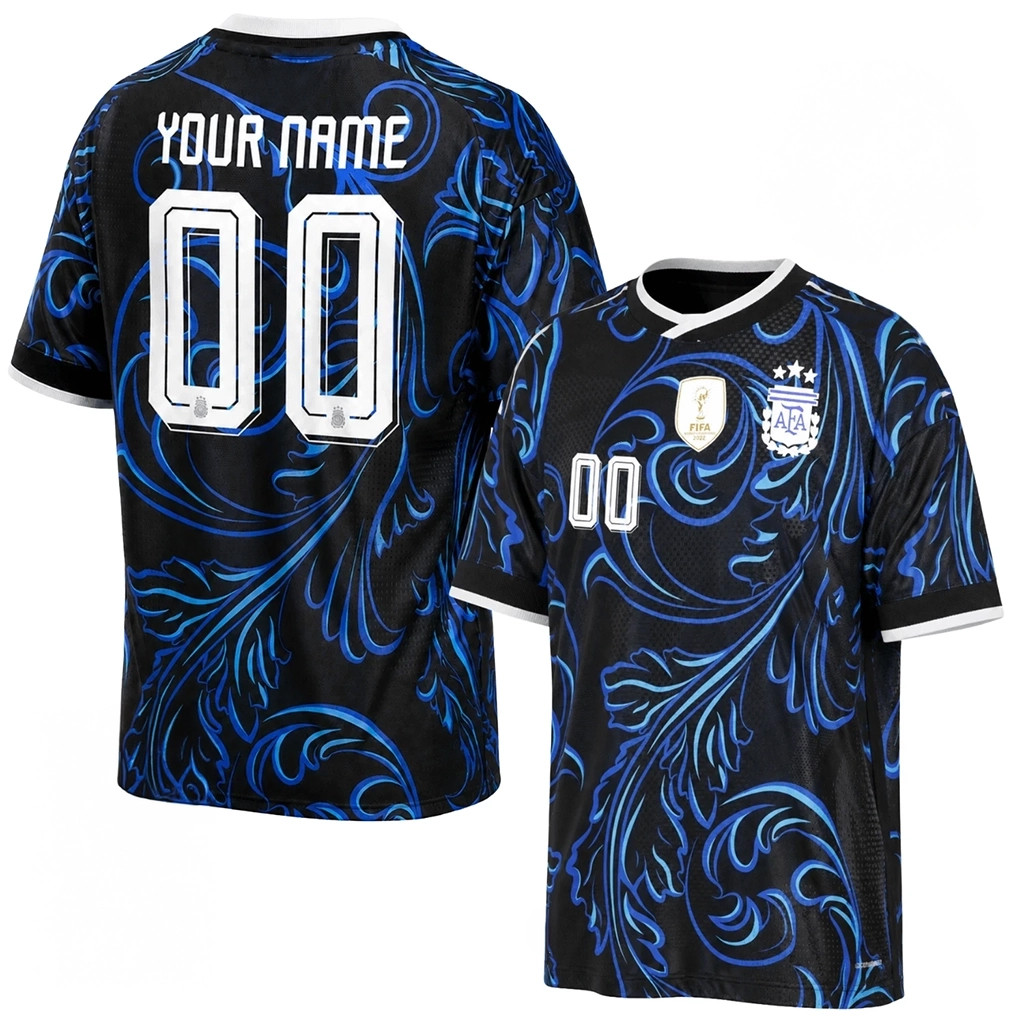 Custom Argentina National Football Team Black Blue Swirl Pattern Jersey World Cup 2026 Merch