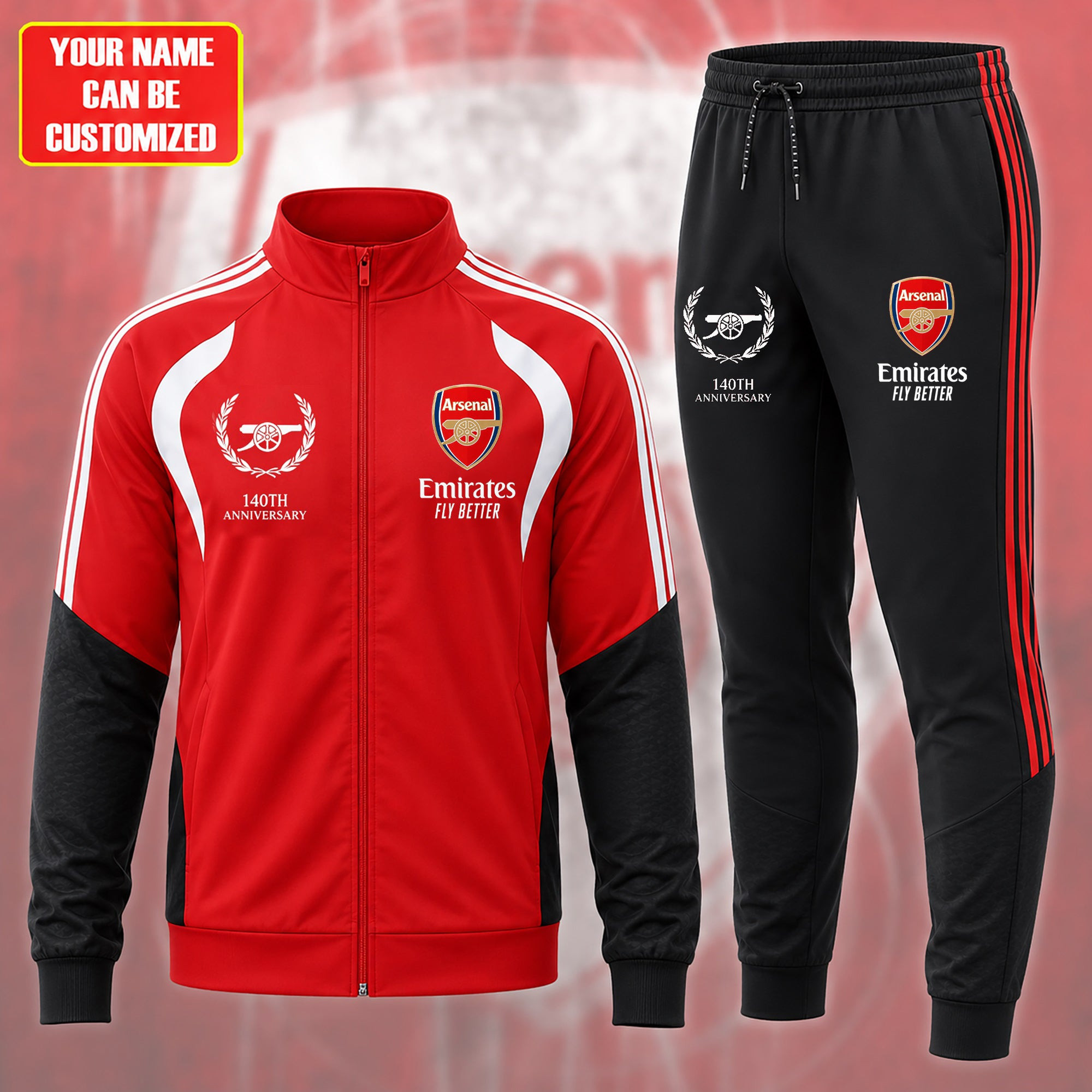 Custom Arsenal 140TH Anniversary Zipper Stand Collar Jacket And Sweatpants Set 2026 Fan Merch