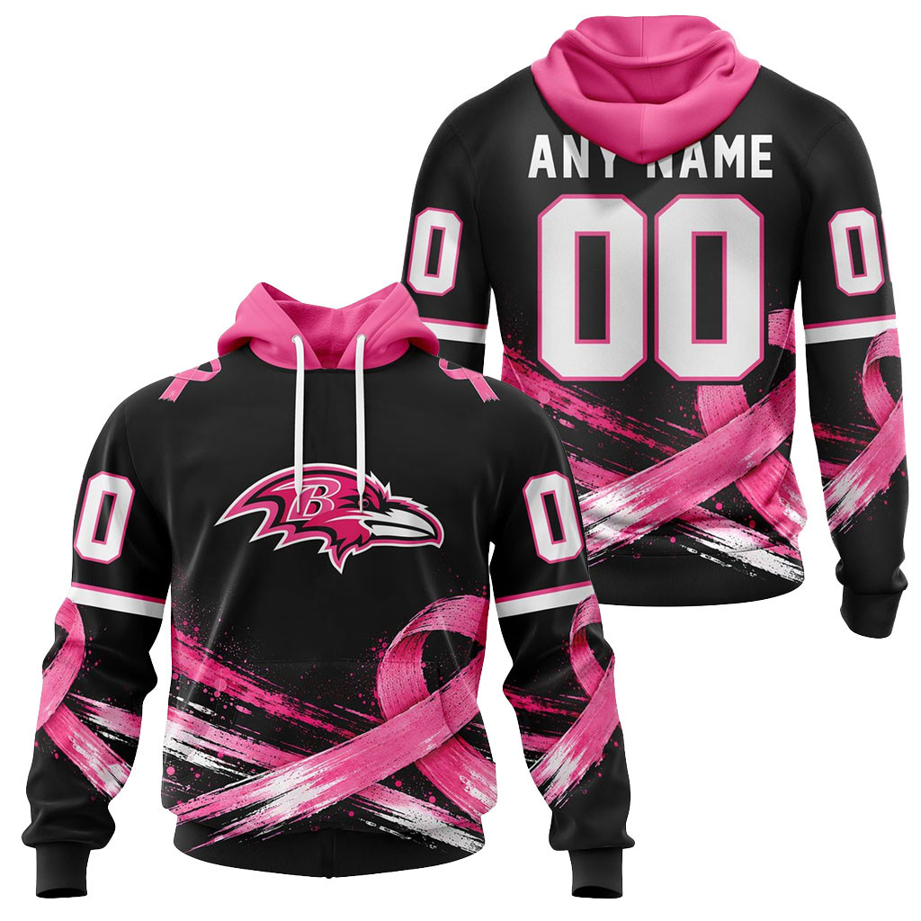 Custom Baltimore Ravens Pink Fights Breast Cancer Awareness Hoodie Ravens Merch Gifts For Fan