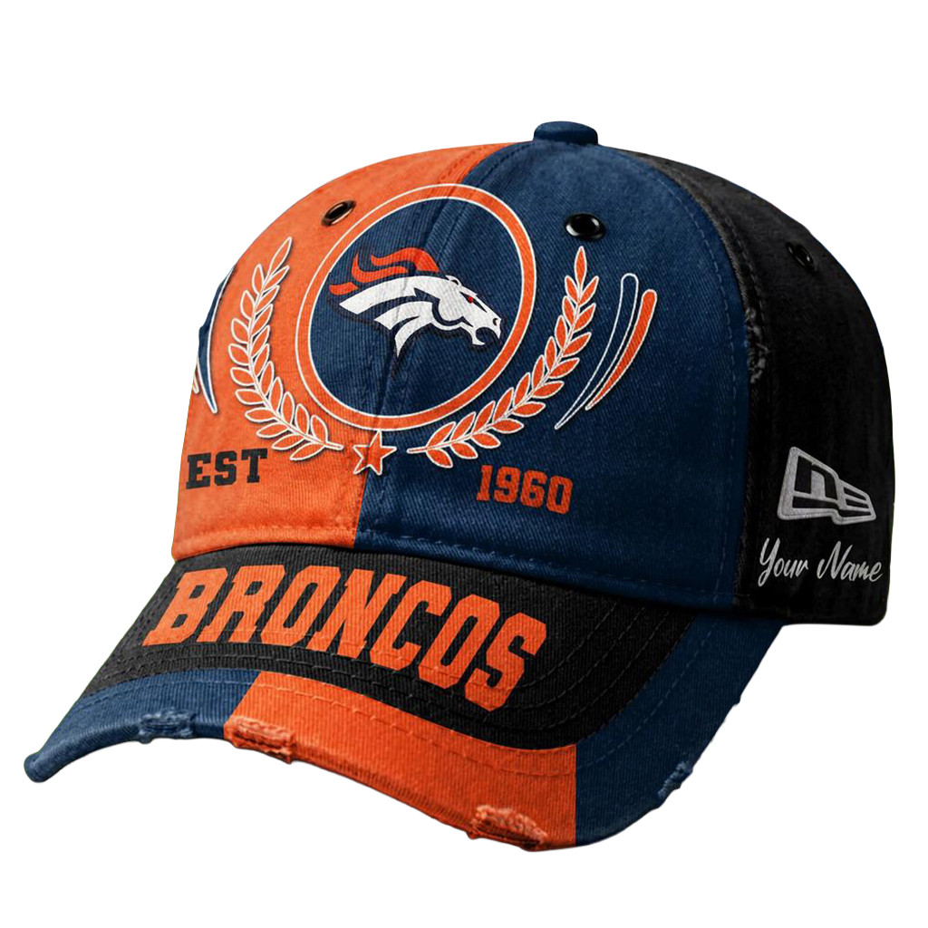 Custom Denver Broncos NFL Split Color New Era Classic Hat Broncos Merch Best Man Gifts