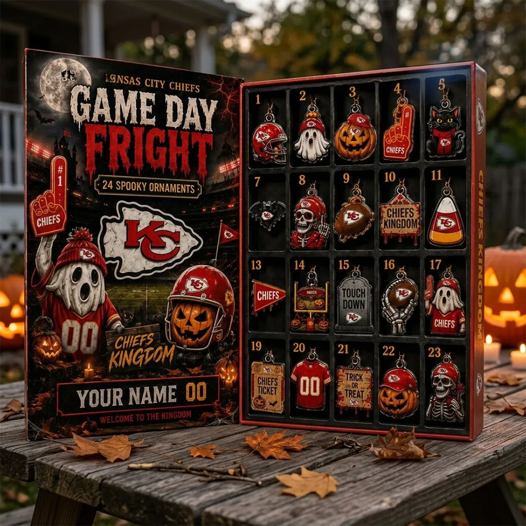 Custom Kansas City Chiefs Halloween Advent Calendar 24 Spooky Ornaments KC Chiefs Merch Gifts