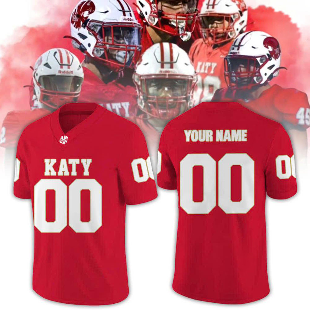 Custom Katy Tigers High School Football Jersey Red Katy Tigers Merch Presents For Football Fans