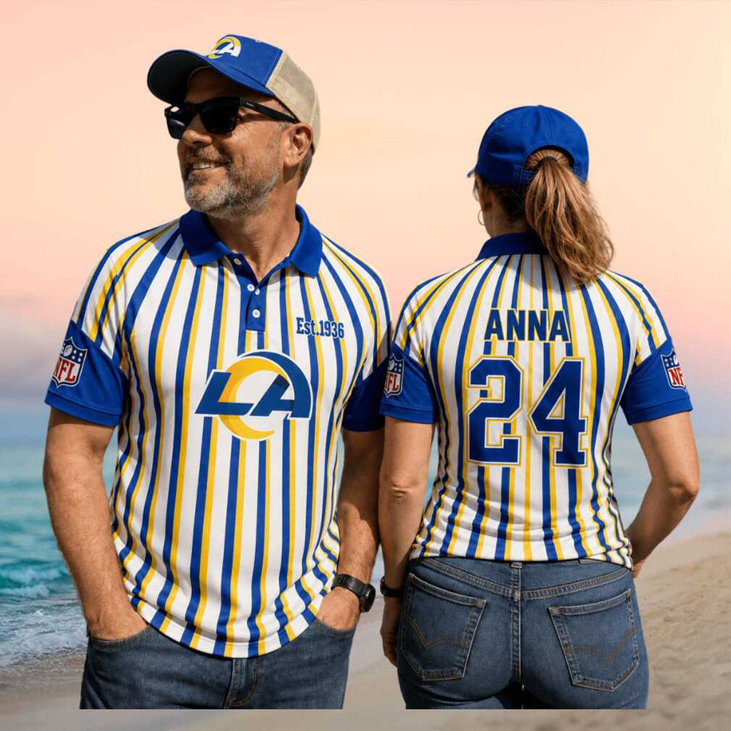 Custom Los Angeles Rams Referee Striped Polo Shirt Rams Merch Football Fan Gift For Game Day