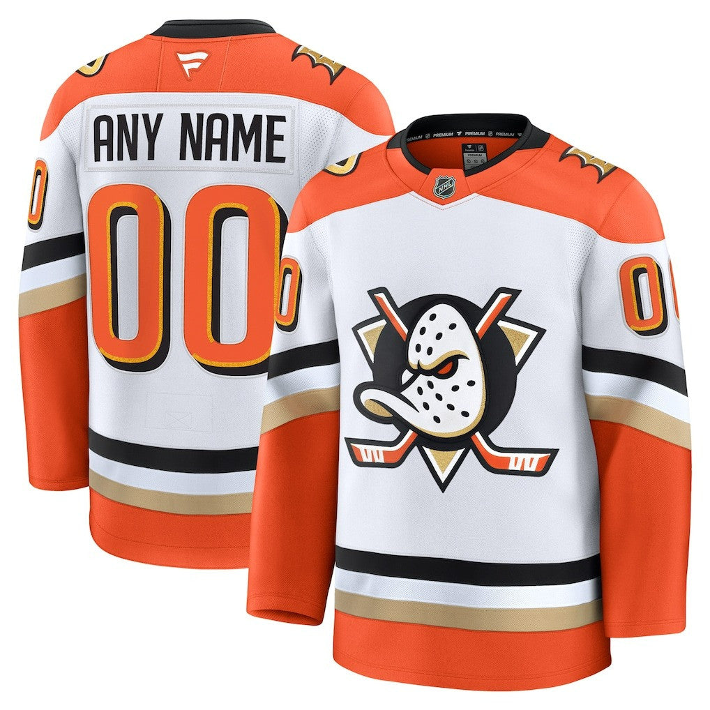 Custom Name Anaheim Ducks 2025 Away Premium Jersey - White 1 Custom Name Anaheim Ducks 2025 Away Premium Jersey - White