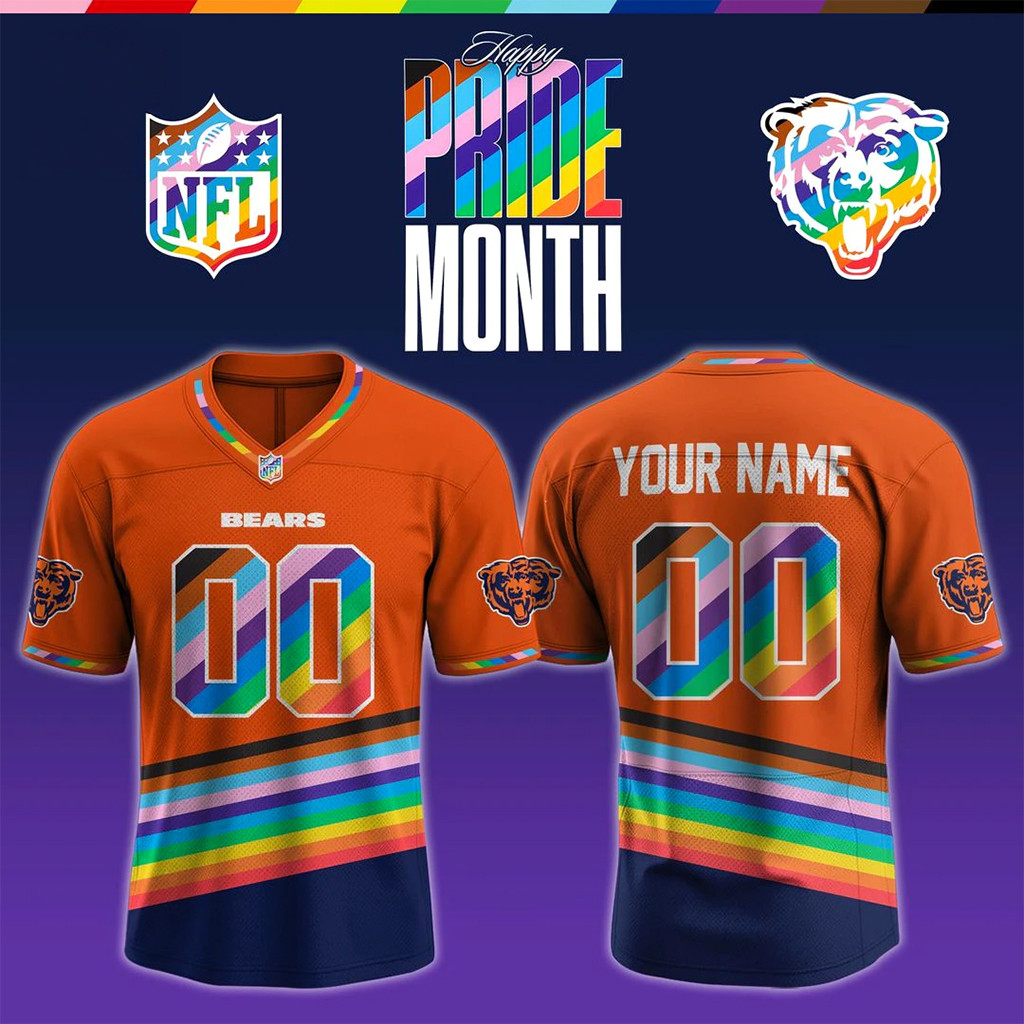 Custom Name Chicago Bears Happy Pride Month 2026 Jersey Chicago Bears Merch LGBT Gifts