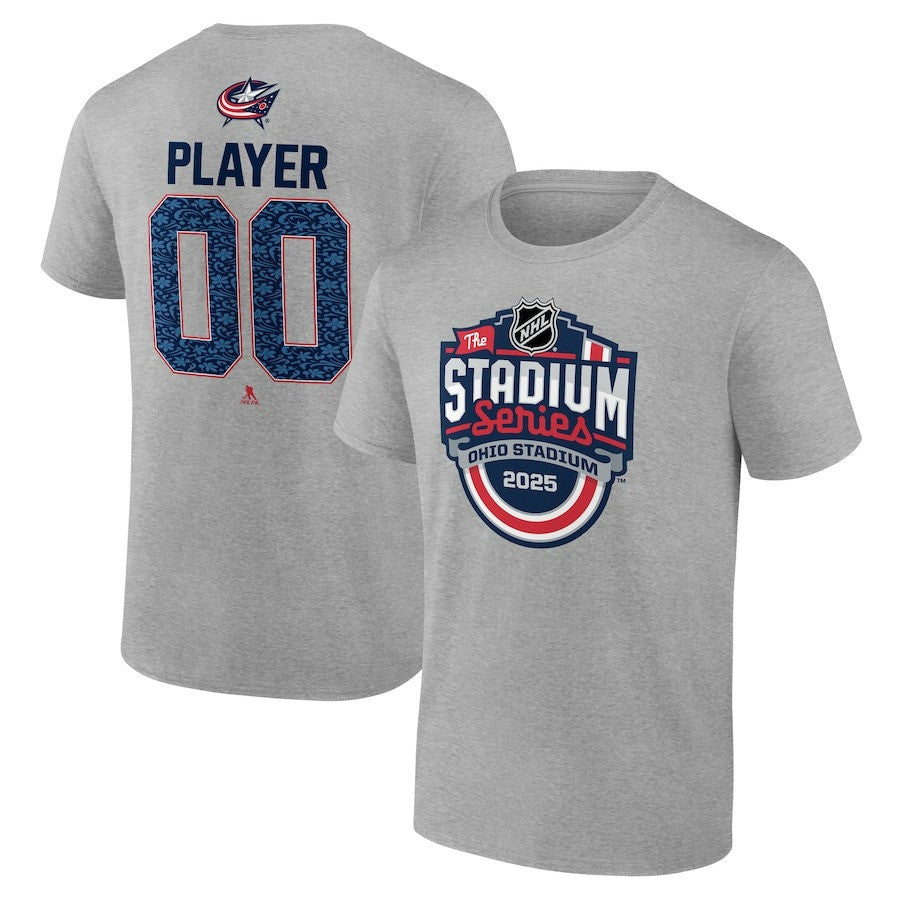 Custom Name Columbus Blue Jackets 2025 Stadium Series Pick-A-Player Heather Gray T-Shirt 1 Custom Name Columbus Blue Jackets 2025 Stadium Series Pick-A-Player Heather Gray T-Shirt