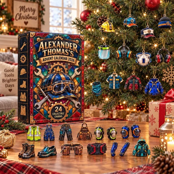 Custom Name Garage Core Advent Calendar 24 Days Of Christmas Ornaments Gift For Husband - Image 2