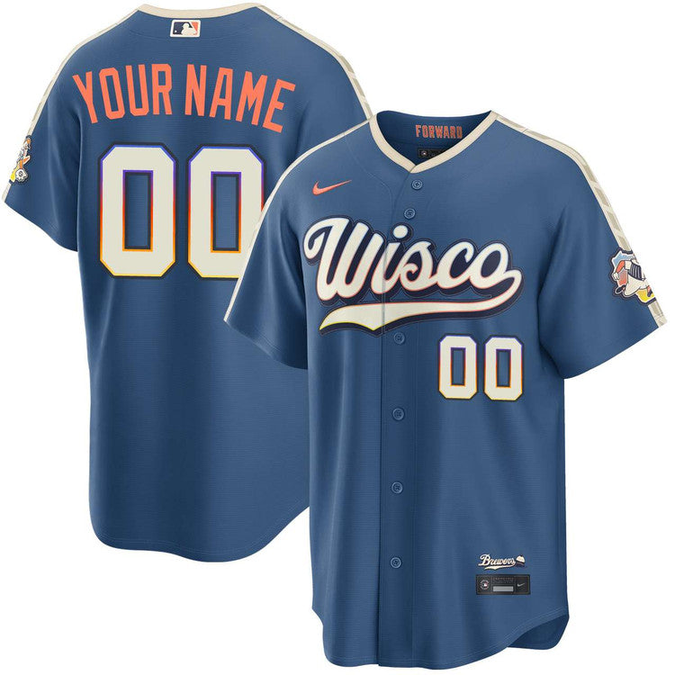 Custom Name Milwaukee Brewers 2026 City Connect Stadium Jersey - Mineral Blue