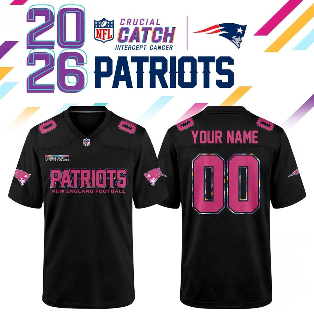 Custom New England Patriots NFL Crucial Catch 2026 Black Football Jersey Patriots Merch