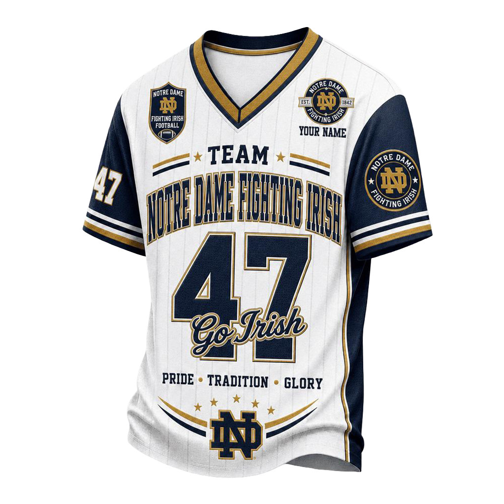 Custom Notre Dame Fighting Irish Team Legacy V-Neck Shirt Go Irish Merch Gift For Football Fan