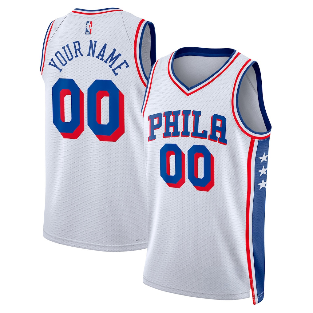 Custom Philadelphia 76ers Merch 2026 Philadelphia 76ers Basketball Jersey White Gifts For Son