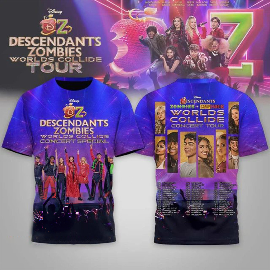 D Descendants Zombies Camp Rock Worlds Collide Concert Tour T-Shirt Fan Merch Gifts Ideas
