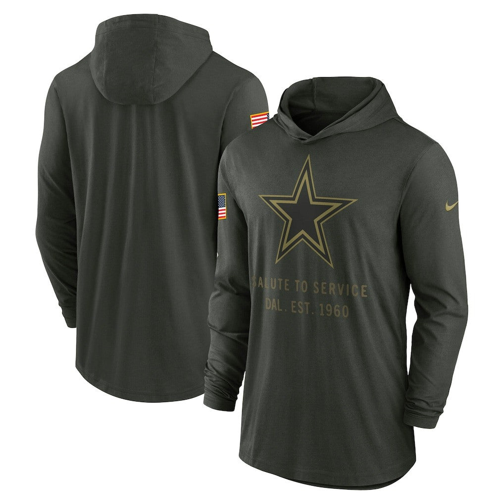 Dallas Cowboys 2025 Salute to Service Sideline Dri-FIT Lightweight Hooded Pullover - Forest Green