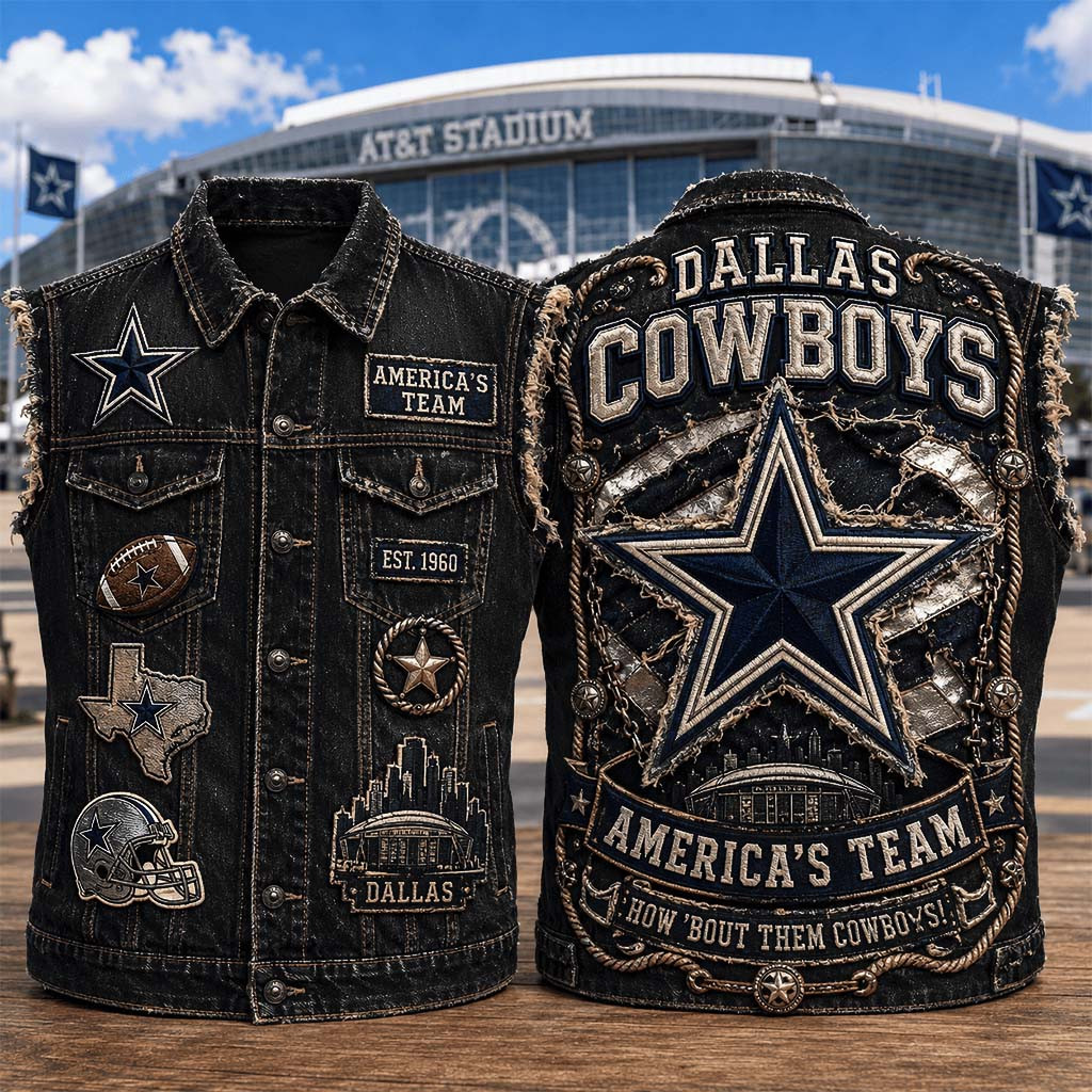 Dallas Cowboys America's Team Denim Vest Dallas Cowboys Merch Best Gifts For Football Fans