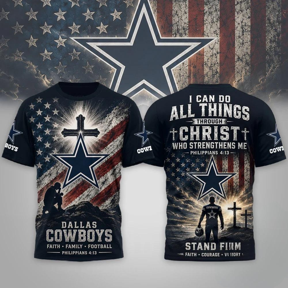 Dallas Cowboys Faith Family Football T-Shirt Dallas Cowboys Merch Christian Gifts For Him