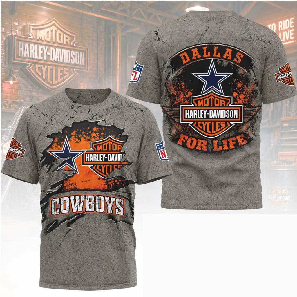 Dallas Cowboys Harley Davidson For Life T-Shirt Dallas Cowboys Merch Dad Gift Basket