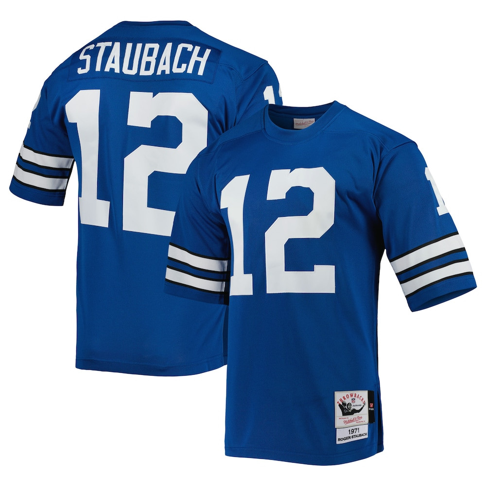 Dallas Cowboys Merch - Men's 1971 Roger Staubach Royal Authentic Throwback Retired Player Jersey - Mitchell & Ness - Football Christmas Gift Ideas