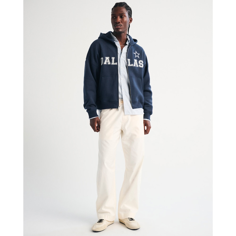 Dallas Cowboys Merch - Men's Abercrombie & Fitch Fleece Full-Zip Hoodie, Navy - Best Football Gift Ideas - Image 2