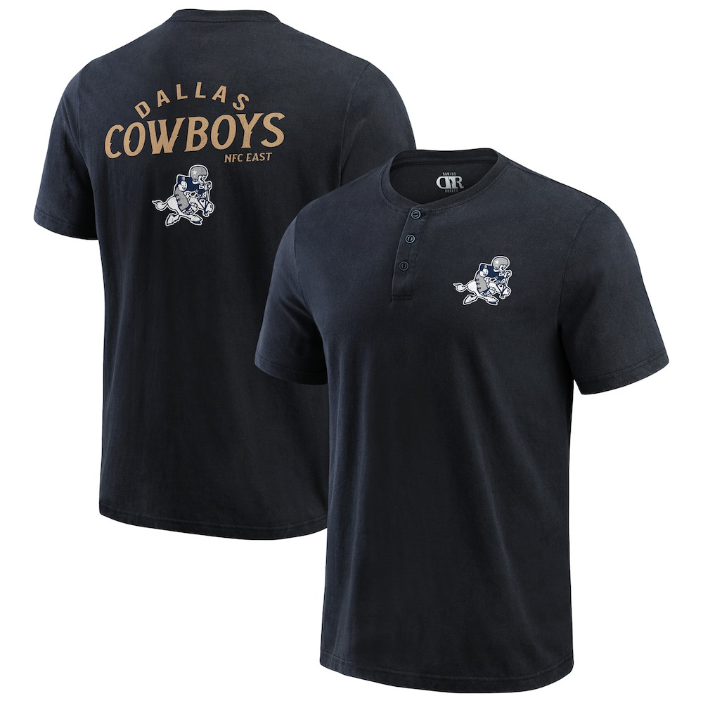 Dallas Cowboys Merch - Men's Darius Rucker Collection by Fanatics Washed Henley T-Shirt, Black - Football Enthusiast Gifts