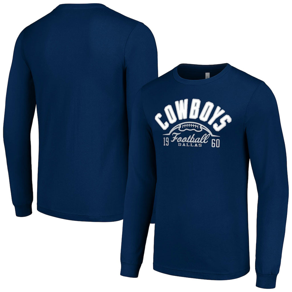 Dallas Cowboys Merch - Men's Half Ball Team Long Sleeve T-Shirt, Navy - Starter - Good Football Gifts