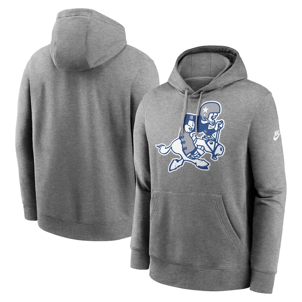 Dallas Cowboys Merch - Men's Heather Rewind Retro Joe Club Pullover Hoodie, Charcoal  - Football Present Ideas