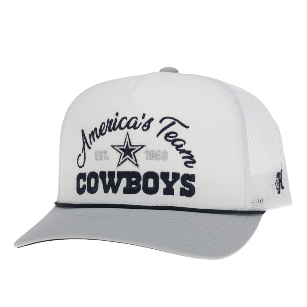 Dallas Cowboys Merch - Men's HOOey Gray America's Team Trucker Adjustable Hat, White - Best Football Gifts