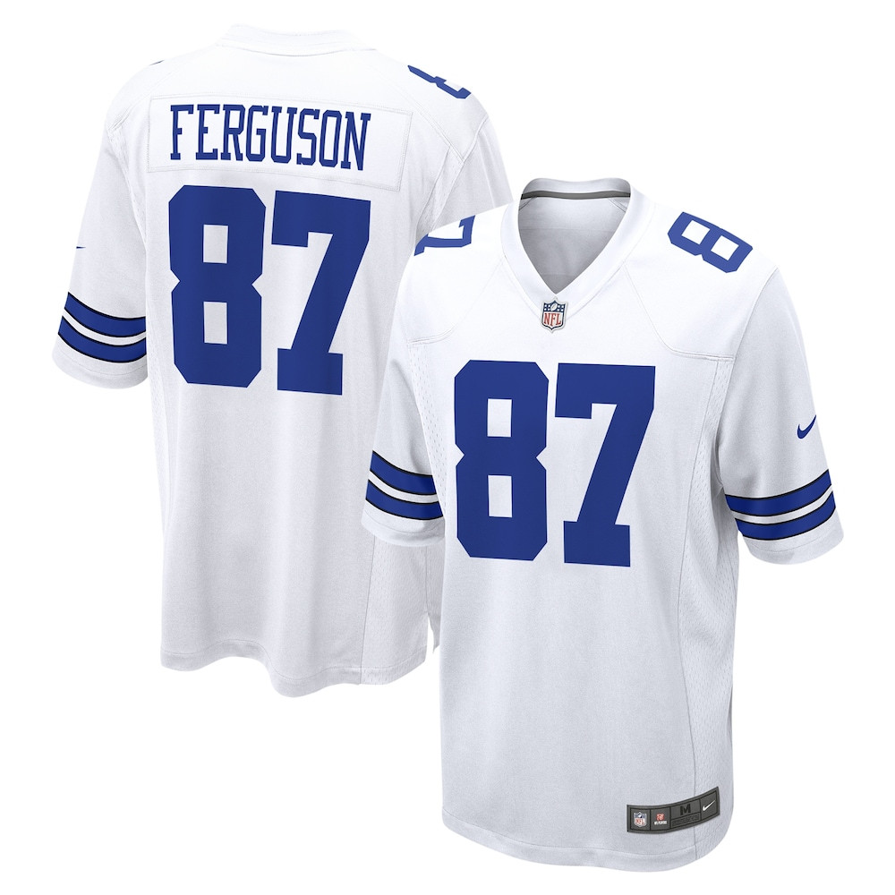 Dallas Cowboys Merch - Men's Jake Ferguson Game Jersey, White - Gift For Man Who Loves Football